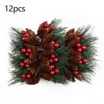 12 fleurs artificielles de Noël vertes, baies rouges, pommes de pin, branches de houx, décoration d'intérieur