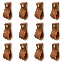 Dhklfa - 12 Pack Leather Furniture Handle, Door Handle with Screw Nuts, Anti-Collision Cabinet Drawer Dresser Door Knob (Litchi Striped Brown)