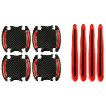8 pcs (Red) Car Door Handle Scratch Protector, Car Door Handle Sticker Film, 3D Door Handle Stickers with Safety Reflective Strips