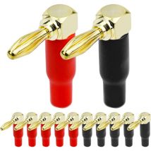 Memkey - 12pcs 90 Degree Banana Plugs, 4mm Gold Plated L-Shaped Pure Copper Banana Plugs for Speaker Cable, Audio/Video Receiver, Amplifier
