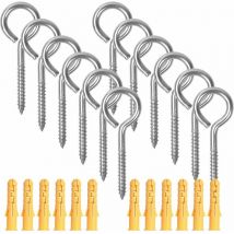 12 Pcs M6×80mm Crochets à Oeil Vis avec Tubes d'expansion, Crochets Piton à Visser en Acier Inoxydable, Boulon à œil Oeillets à vis, Auto Taraudeuse