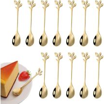 12 Pièces De Cuillère À Café En Feuille D'Acier Inoxydable,mini Cuillère À Café Cuillère À Dessert Design Branche,utilisé Pour L'Eau Thé Lait Café 