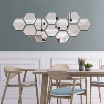 Einemgeld - 12 Pièces Miroir Acrylique Adhésif Autocollant Mural Miroirs Muraux Stickers Salon Chambre Décor Tv Fond Décoration (hexagone, Argent)