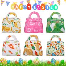 12 Piece Easter Tote Candy Gift Snack Bags 6 Patterns Easter Candy Bags Gift Containers Bunny Decorations Easter Bunny Candy Bags Egg Hunt Party Bags