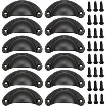 Memkey - 12pcs Shell Door Handle, Retro Door Handles, Traditional Half Moon Furniture Handles with Screws, for Drawer, Wardrobe, Dresser (Black)