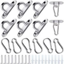 12 Pieces Stainless Steel Eye Plate M5 Anchor Plate Carabiner Eyelet Stainless Steel Ceiling Hook with Screws and Expansion Tube for Swing Hooks