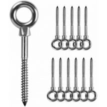 Cyslmuk - 12 piezas Pernos de ojo M6 x 60 mm Tornillos de ojo M6 Ojos de elevación Tornillos de ojo Ganchos de tornillo de acero inoxidable 316
