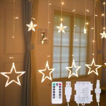 Mowze - 12 Stars 138-LED Lights - Remote Control Star Curtain Fairy Lights with 8 Lighting Modes, Decoration Lights for Bedrooms, Christmas,