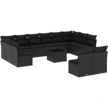 13-tlg. Garten-Sofagarnitur mit Kissen Schwarz Poly Rattan Vidaxl