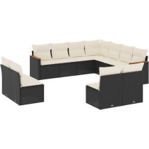 Torana - 11-tlg. Garten-Sofagarnitur mit Kissen Schwarz Poly Rattan vidaXL