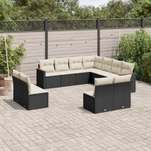 VidaXL 11-tlg. Garten-Sofagarnitur mit Kissen Schwarz Poly Rattan