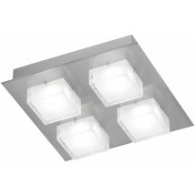 Plafoniera led 4 fiamme soggiorno lampada da soffitto moderna Plafoniera vetro bianco, quadrato, 4x led 3W 240Lm bianco caldo, LxPxH 26 x 26 x 6.5 cm