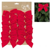 Premier Decorations - Christmas Tree Velvet Bows Red Decoration - 12 Pack - 12cm
