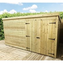 Marlborough - 12 x 5 windowless Garden Shed Pressure Treated t&g pent Wooden Garden Shed + Double Doors (12' x 5' / 12ft x 5ft) (12x5)
