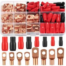Tonchean - 120 Pcs Cosse à Sertir Kit, Cosses Electriques, Cosses à Sertir de Batterie Trou de Boulon, Cosses de Câble en Cuivre, 60 Cosses Anneau sc
