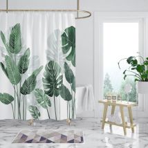 120 x 180 cm Green Leaves Mold Resistant Shower Curtain Turtle Leaf Shower Curtain Washable Waterproof with 12 Hooks Bathroom Curtain