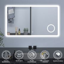 Acezanble - 120 x 70 cm Badspiegel Wandspiegel Badezimmerspiegel led Touch Beleuchtung Beschlagfrei+Kosmetikspiegel+3 Farben Dimmbar+LED Memory