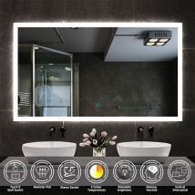Acezanble - 1200 x 700mm Bathroom Illuminated led Mirror with Demister Pad + Shaver Socket 3 Color Lights Dimmable Wall Mounted Bathroom Makeup