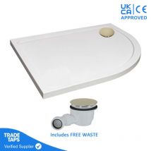 1200 x 900mm White Offset Quadrant Right Hand 45mm Shower Tray with Brushed Brass Waste