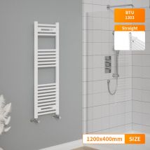 1200x400mm Heated Towel Rail White Designer Radiator Modern Bathroom Straight
