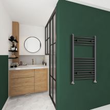 Aica Sanitaire - aica 800x450mm(HxW) Matt Black Straight Central Heating Towel Rail Radiator