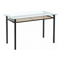 120cm Toughened Glass Rattan Dining table With Shelf