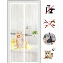 120x210CM Blanc Moustiquaire Porte à Fermeture Aimantée Rideau de Porte Anti Mouche Fermeture Auto Kit d'Installation Bande Adhésive