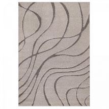 Unamourdetapis - Tapis shaggy 160x220 beige tissé rectangle motif géométrique pouda