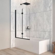 Boromal - 120x140cm Badewannenaufsatz Duschtrennwand Schwarz 2teilig Faltbar Duschwand fuer Badewanne Glas Sicherheitsglas Badewannenfaltwand