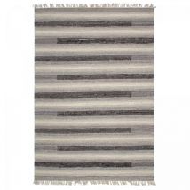 Impalo - Tapis kilim fait main en pet 200x290 gris et noir rectangle motif géométrique