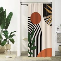Linghhang - 120x180cm Rideau Douche Abstrait, Rideau de Douche Terracotta Géométrique Noir Lignes Moderne Minimaliste Rideau Baignoire Anti