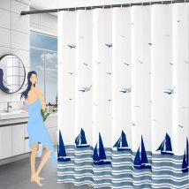 Linghhang - 120x200- Anti Moisissure Rideau de Douche Ourlet Lesté, Imperméable Rideaux de Douche Lavable, Océan Rideaux Douche Tissu Polyester avec