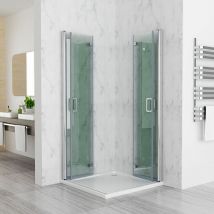 Duschkabine Falttür Eckeinstieg Duschabtrennung esg Nano Glas, Doppeltür 90x90x197cm mit Duschwanne
