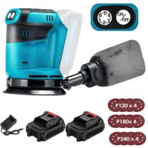 Pedony - 125-mm-Akku-Elektro-Exzenterschleifer, bürstenlos, 6 Geschwindigkeiten, schnell anzubringender Staubbeutel und 12 Scheiben, mit 2 x