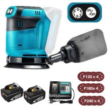 Pedony - 125-mm-Akku-Elektro-Exzenterschleifer, bürstenlos, 6 Geschwindigkeiten, schnell anzubringender Staubbeutel und 12 Scheiben, mit 2 x