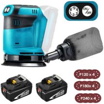 Pedony - 125-mm-Akku-Elektro-Exzenterschleifer, bürstenlos, 6 Geschwindigkeiten, schnell anzubringender Staubbeutel und 12 Schleifscheiben, mit 2 x