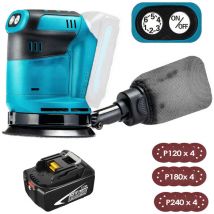 Pedony - 125-mm-Akku-Elektro-Exzenterschleifer, bürstenlos, 6 Geschwindigkeiten, schnell anzubringender Staubbeutel und 12 Schleifscheiben, mit