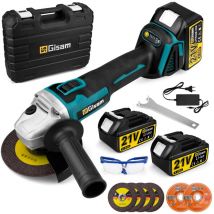 Gisam - 125 mm kabelloser, bürstenloser elektrischer Winkelschleifer mit 2 x 4000 mAh-Batterien, 7 Zubehörteile zum Schleifen und Polieren von