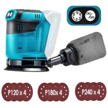 125mm Cordless Electric Orbital Sander, Brushless, 6 Speed, Quick-Fit Dust Bag & 12 Sanding Discs, (No Battery), Compatible with Makita Battery