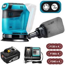 Pedony - 125mm Cordless Electric Orbital Sander, Brushless, 6 Speed, Quick-Fit Dust Bag & 12 Sanding Discs, with 5.5A Battery & DC18RC Charger,