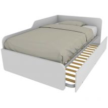 Canapé-lit double 120x190 avec dossier et deuxième lit extractible - blanc