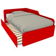 Canapé-lit double 120x190 avec dossier et deuxième lit extractible - Rouge
