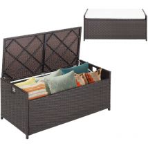 128L Patio Storage Bench Mix Brown Wicker Storage Box with Seat Cushion