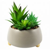 Leaf - 12cm Ceramic Pebble Grey Planter with Three Artificial Succulent Plants