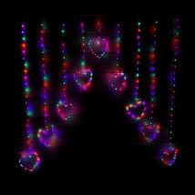 Premier Decorations - 1.2m Christmas Static Heart led Silver Pin Wire v Curtain Lights in Rainbow