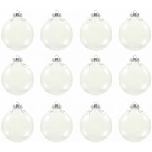 Coavas - 12pcs Flat Christmas Balls Transparent Ornaments Christmas Ornaments Wedding Decoration Fillable Christmas Ornaments Plastic Ornaments Round