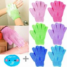 12pcs Gants de bain exfoliants, avec 1pcs Bonnets de douche Animé, Gants de Soins du Corps pour homme et femme de Douche ou Bain Spa (6paires,