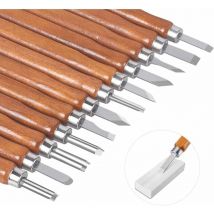 12pcs Outils Sculpture Bois Kit, Ciseau à Bois Couteau à Sculpter sur Bois Fait Main Bricolage Travail du Bois pour Professionnels Amateur pour DIY