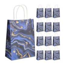 12PCS Pochettes Cadeau Papier, Sacs Cadeaux avec Poignées, Sac de Fête en Papier, Sacs de Bonbons, Pochettes Cadeaux Marbrure pour Anniversaire