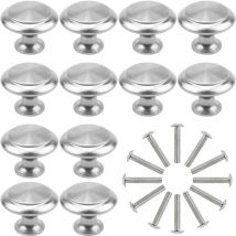 Aougo - 12PCS Silver Drawer Door Handle, 30mm Furniture Knob, Single Round Hole Drawer Knobs, Door Knobs, Furniture Handles for Cupboard Cabinet